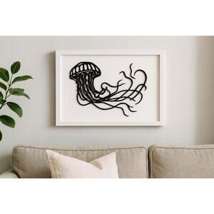 3D Printed Jellyfish Wall Art Intricate Black Design Modern Ocean Decor Bathroom